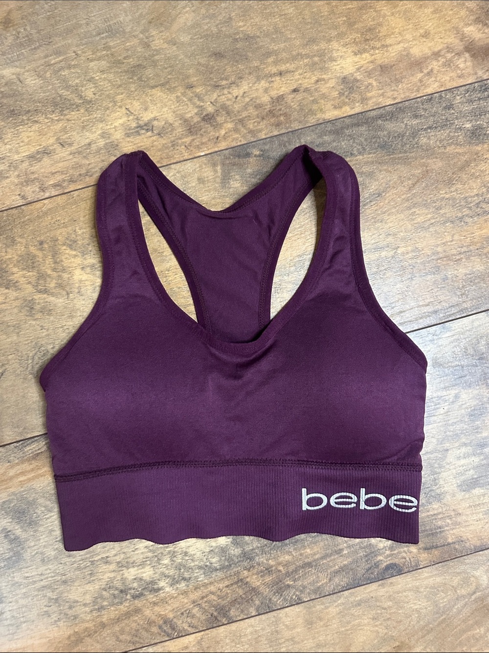 BEBE Racerback Sports Bra in Plum, Size L, EUC